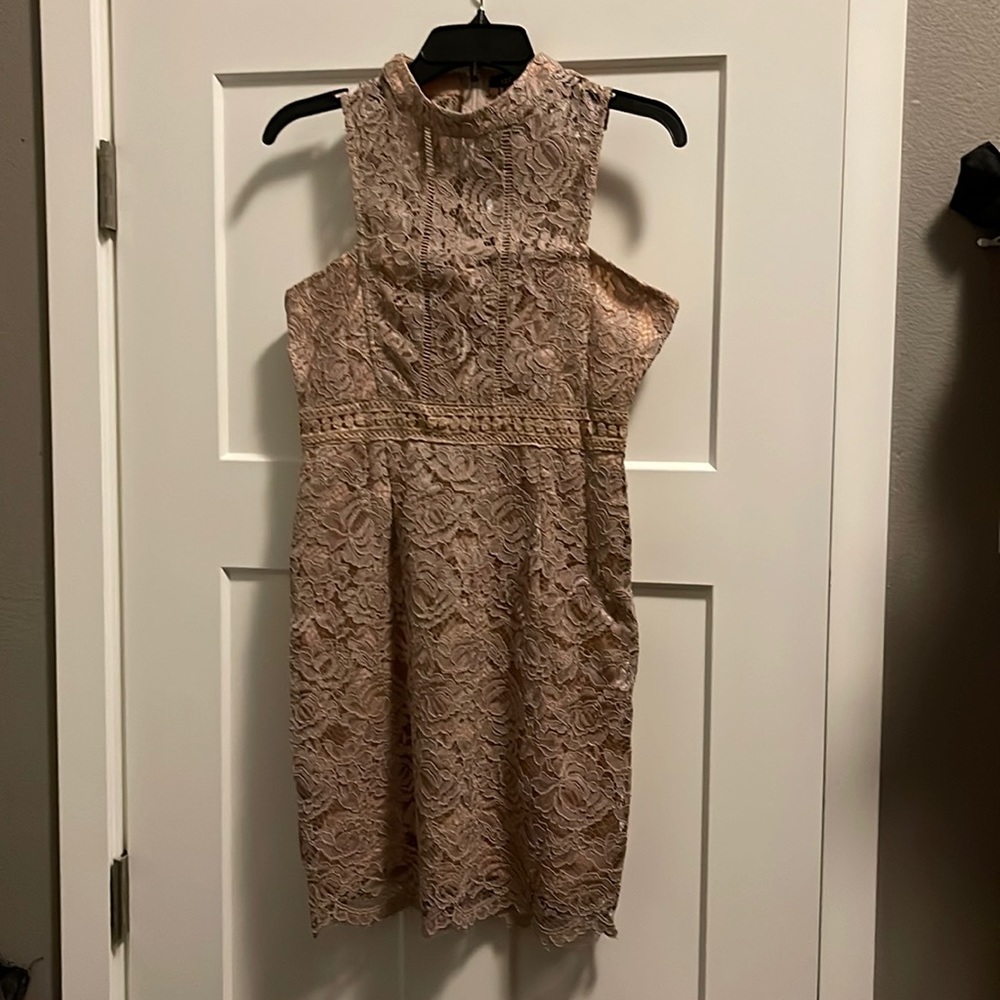 Boutique Lace Racer Neck Bodycon Dress